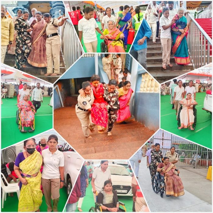 వృద్ధులు, దివ్యాంగులకు అమ్మవారి దర్శనం సాఫిగా జరగడానికి పోలీస్ సేవాధల్ ఏర్పాటు 2025