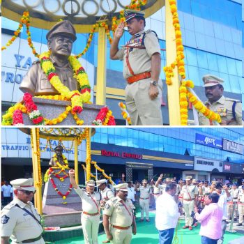పోలీస్ అమరవీరుల సంస్మరణ దినం సందర్భంగా వ్యాస్ గారి విగ్రహానికి పూలమాలలు వేసి ఘన నివాళులు అర్పించిన నగర పోలీసు కమిషనర్                   శ్రీ ఎస్.వి.రాజ శేఖర బాబు ఐ.పి.ఎస్.గారు 21.10.2025